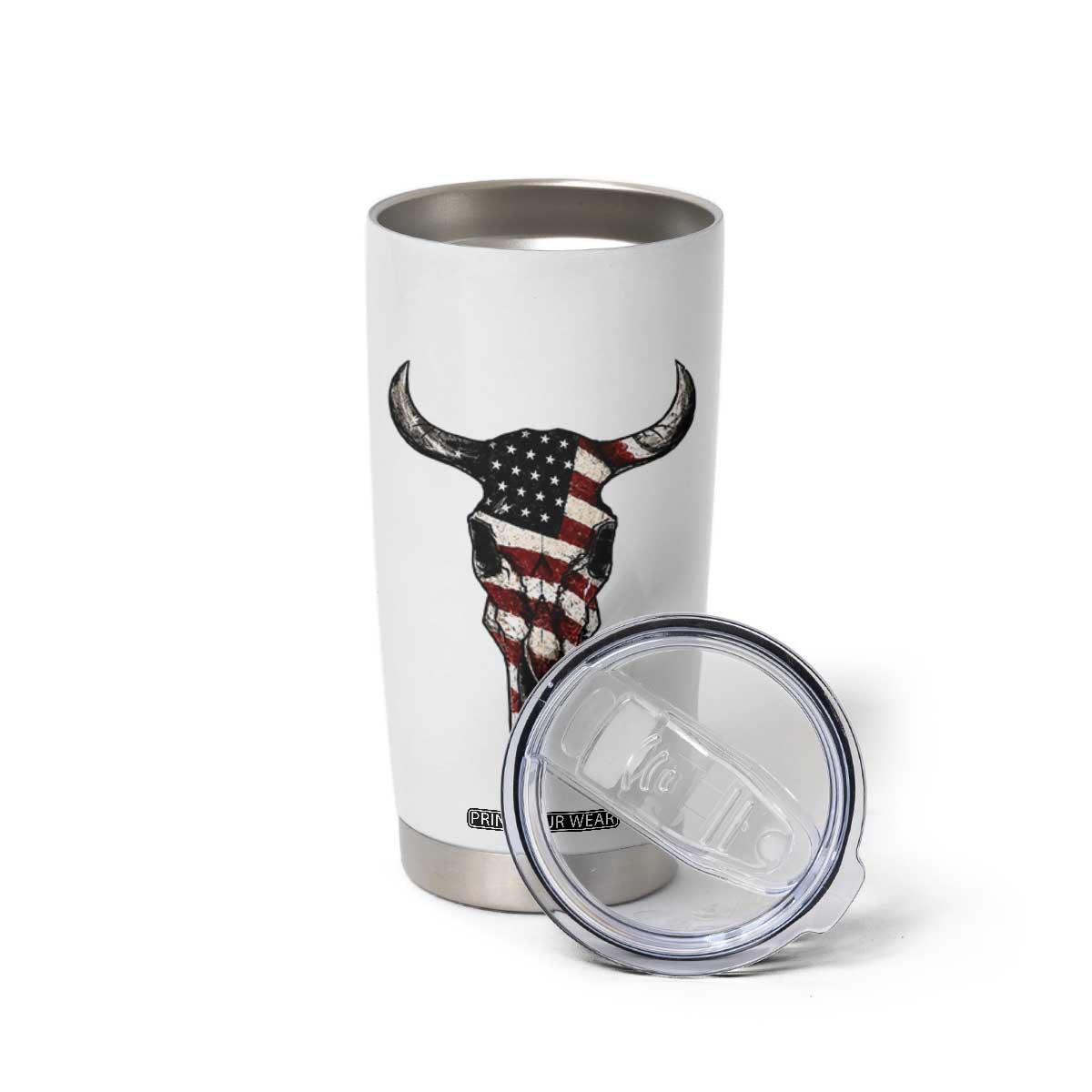 Vintage Western Cow Skull Usa Flag Tumbler Cup Patriotic American Pride