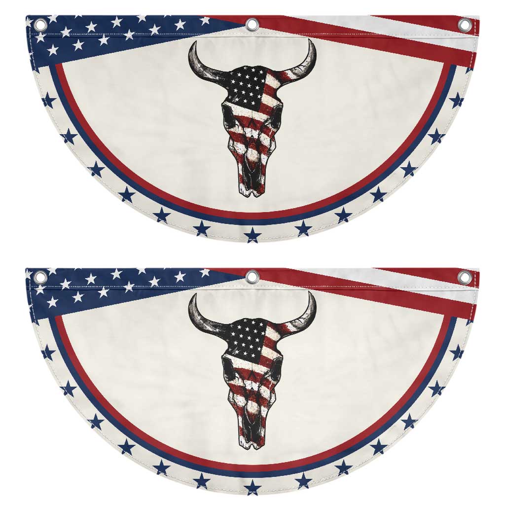 Vintage Western Cow Skull Usa Flag Patriotic Fan Flag American Pride