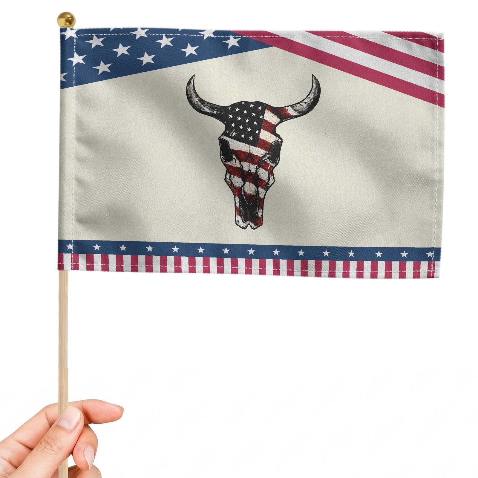 Vintage Western Cow Skull Usa Flag Patriotic Handheld Flag American Pride TS12 Modern 8.2