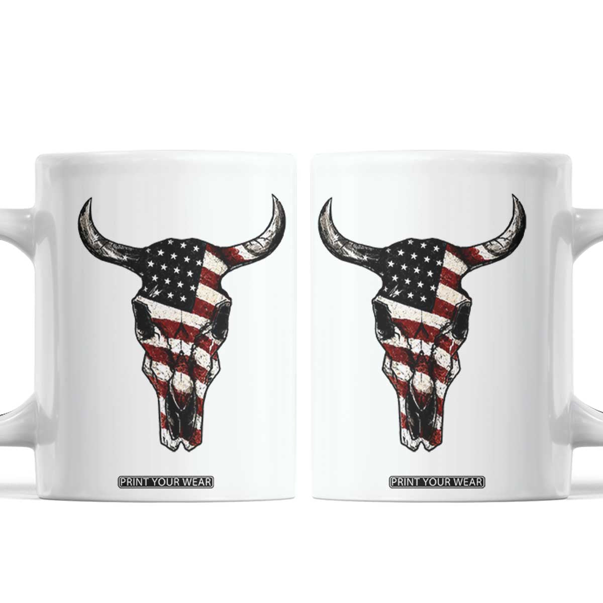Vintage Western Cow Skull Usa Flag Coffee Mug Patriotic American Pride TS12 White Print Your Wear