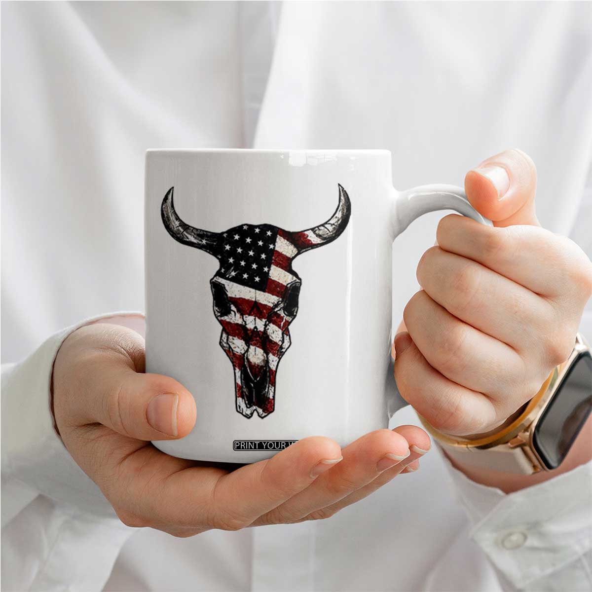 Vintage Western Cow Skull Usa Flag Coffee Mug Patriotic American Pride TS12 Print Your Wear