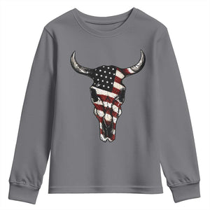 Vintage Western Cow Skull Usa Flag Youth Sweatshirt Patriotic American Pride