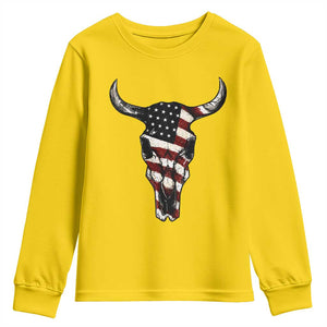 Vintage Western Cow Skull Usa Flag Youth Sweatshirt Patriotic American Pride