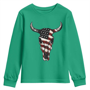 Vintage Western Cow Skull Usa Flag Youth Sweatshirt Patriotic American Pride