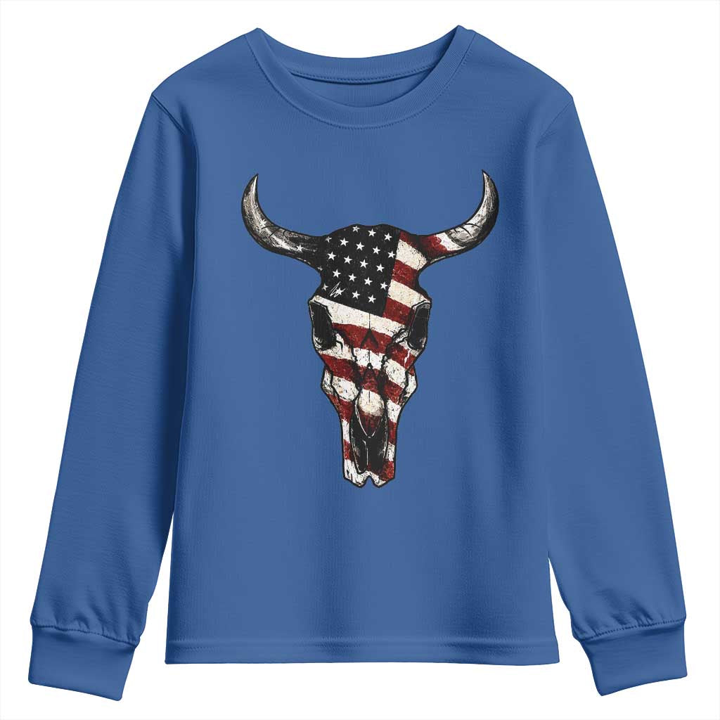 Vintage Western Cow Skull Usa Flag Youth Sweatshirt Patriotic American Pride