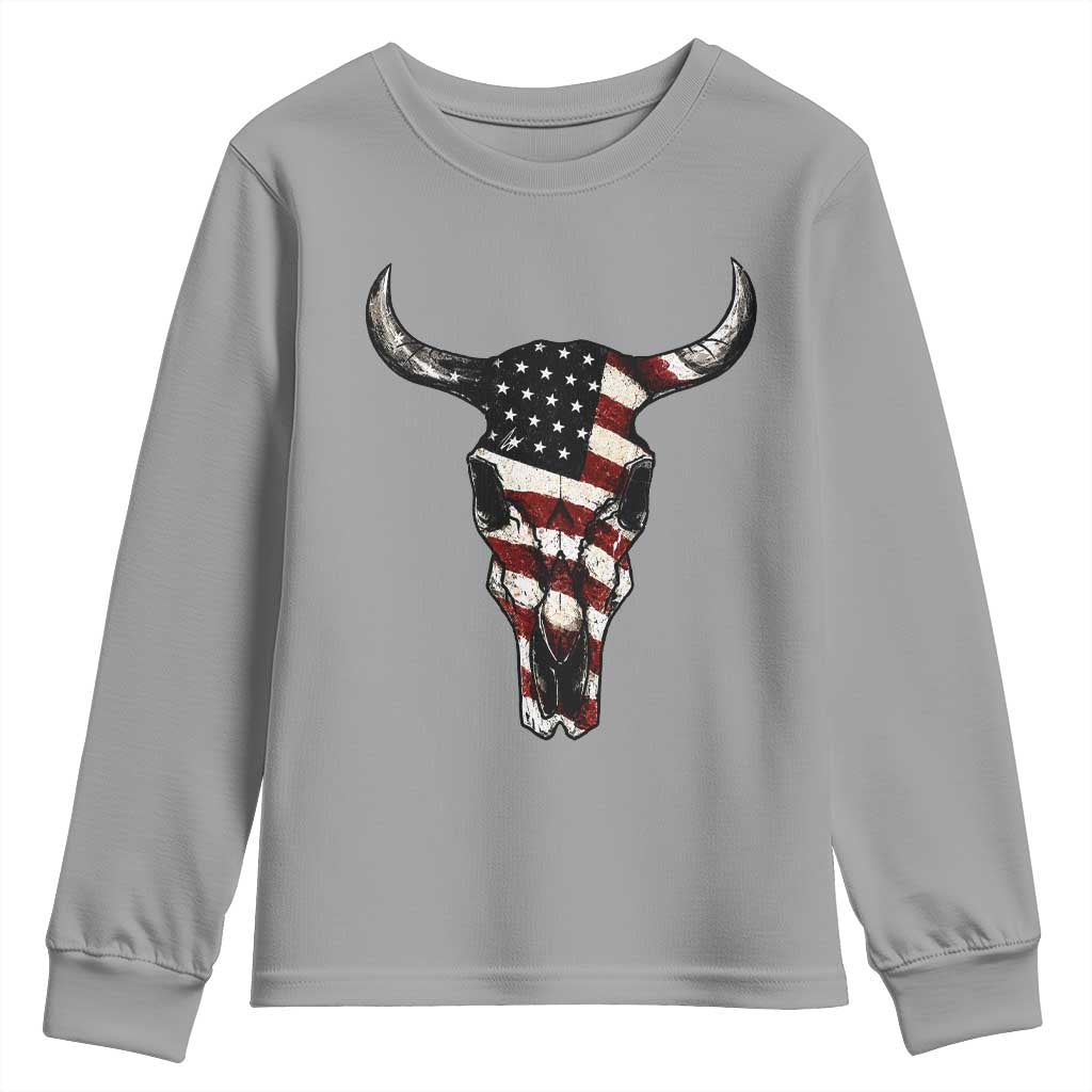 Vintage Western Cow Skull Usa Flag Youth Sweatshirt Patriotic American Pride