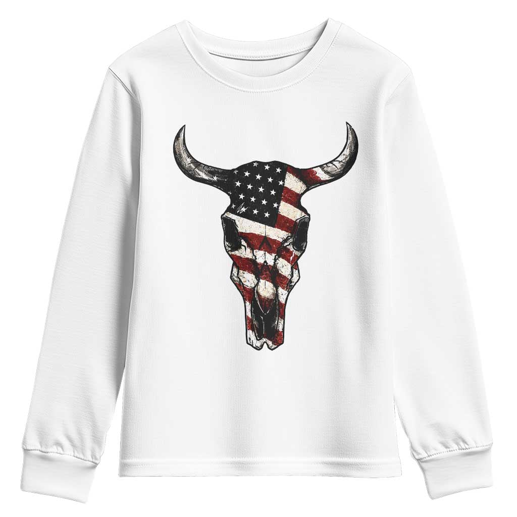 Vintage Western Cow Skull Usa Flag Youth Sweatshirt Patriotic American Pride