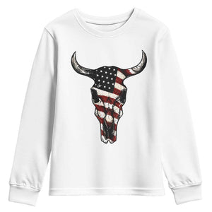 Vintage Western Cow Skull Usa Flag Youth Sweatshirt Patriotic American Pride