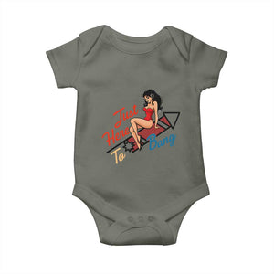 Funny Patriotic Pin Up Girl Firework USA Gift Baby Onesie Just Here To Bang