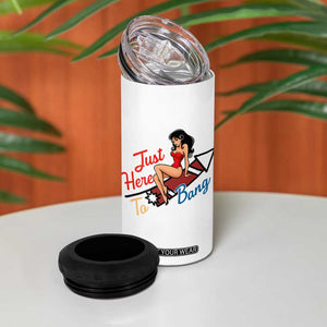 Funny Patriotic Pin Up Girl Firework USA Gift 4 in 1 Can Cooler Tumbler Just Here To Bang