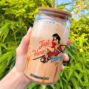 Funny Patriotic Pin Up Girl Firework USA Gift Glass Can Just Here To Bang