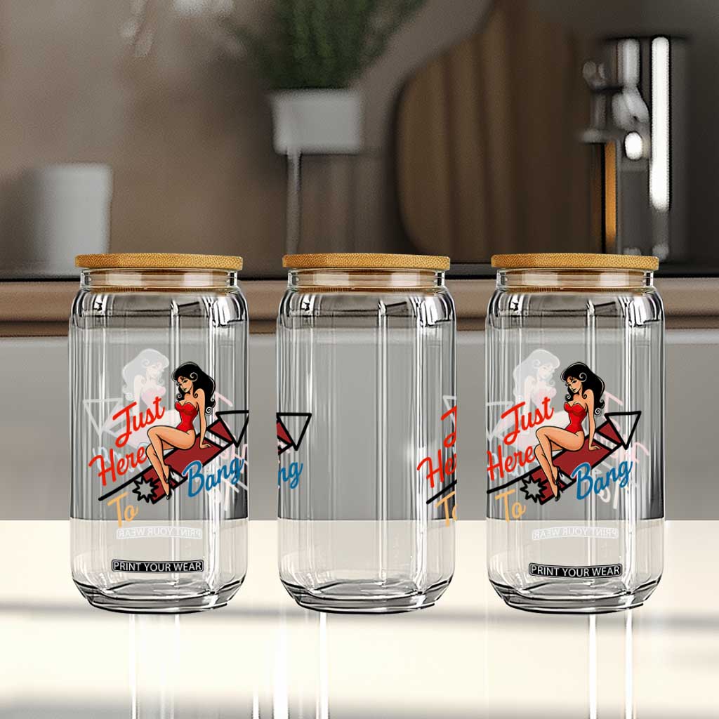Funny Patriotic Pin Up Girl Firework USA Gift Glass Can Just Here To Bang