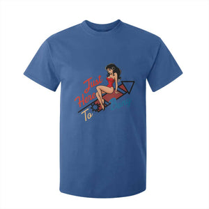 Funny Patriotic Pin Up Girl Firework USA Gift T Shirt For Kid Just Here To Bang