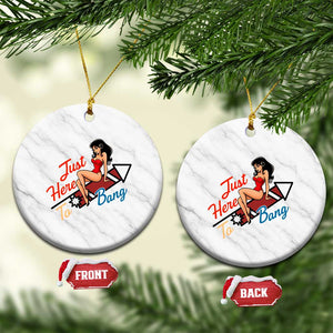 Funny Patriotic Pin Up Girl Firework USA Gift Ceramic Ornament Just Here To Bang