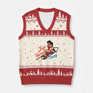 Funny Patriotic Pin Up Girl Firework USA Gift V-Neck Knit Sweater Vest Just Here To Bang