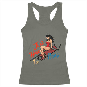 Funny Patriotic Pin Up Girl Firework USA Gift Racerback Tank Top Just Here To Bang