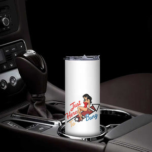Funny Patriotic Pin Up Girl Firework USA Gift Skinny Tumbler Just Here To Bang
