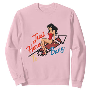 Funny Patriotic Pin Up Girl Firework USA Gift Sweatshirt Just Here To Bang TS12 Light Pink Print Your Wear
