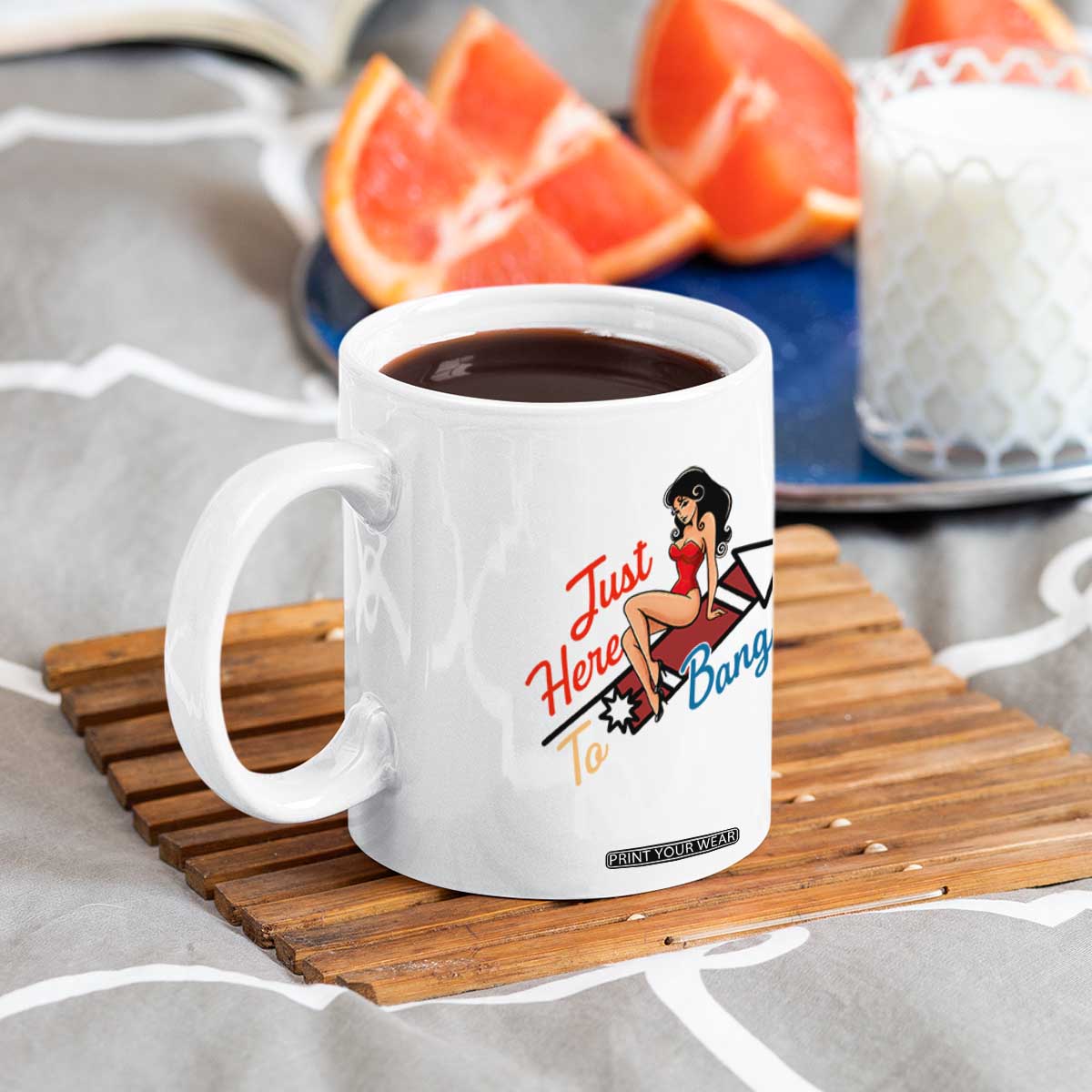 Funny Patriotic Pin Up Girl Firework USA Gift Coffee Mug Just Here To Bang