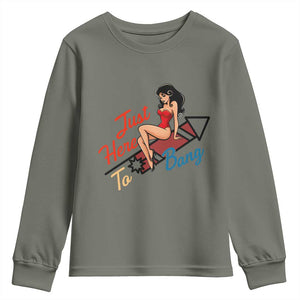 Funny Patriotic Pin Up Girl Firework USA Gift Youth Sweatshirt Just Here To Bang