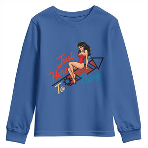 Funny Patriotic Pin Up Girl Firework USA Gift Youth Sweatshirt Just Here To Bang