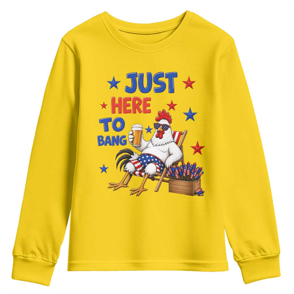 Funny Chicken 4th Of July Celebration Youth Sweatshirt Just Here To Bang