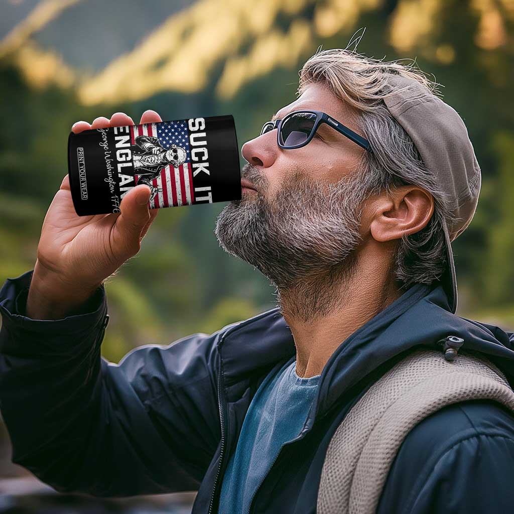 Funny 4th Of July George Washington 4 in 1 Can Cooler Tumbler Suck It England