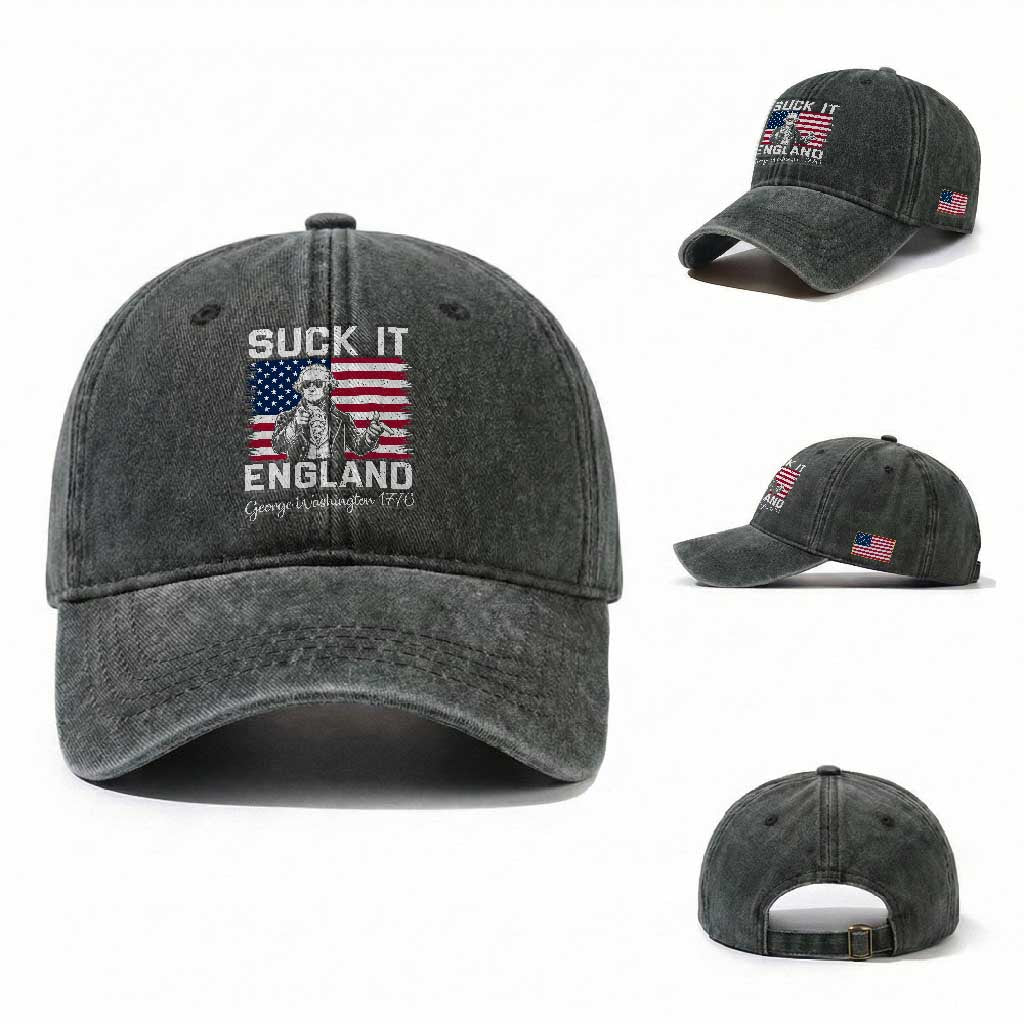 Funny 4th Of July George Washington Washed Cotton Baseball Cap Suck It England