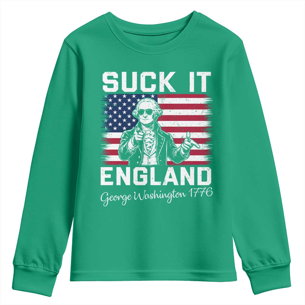Funny 4th Of July George Washington Youth Sweatshirt Suck It England TS12 Irish Green Print Your Wear