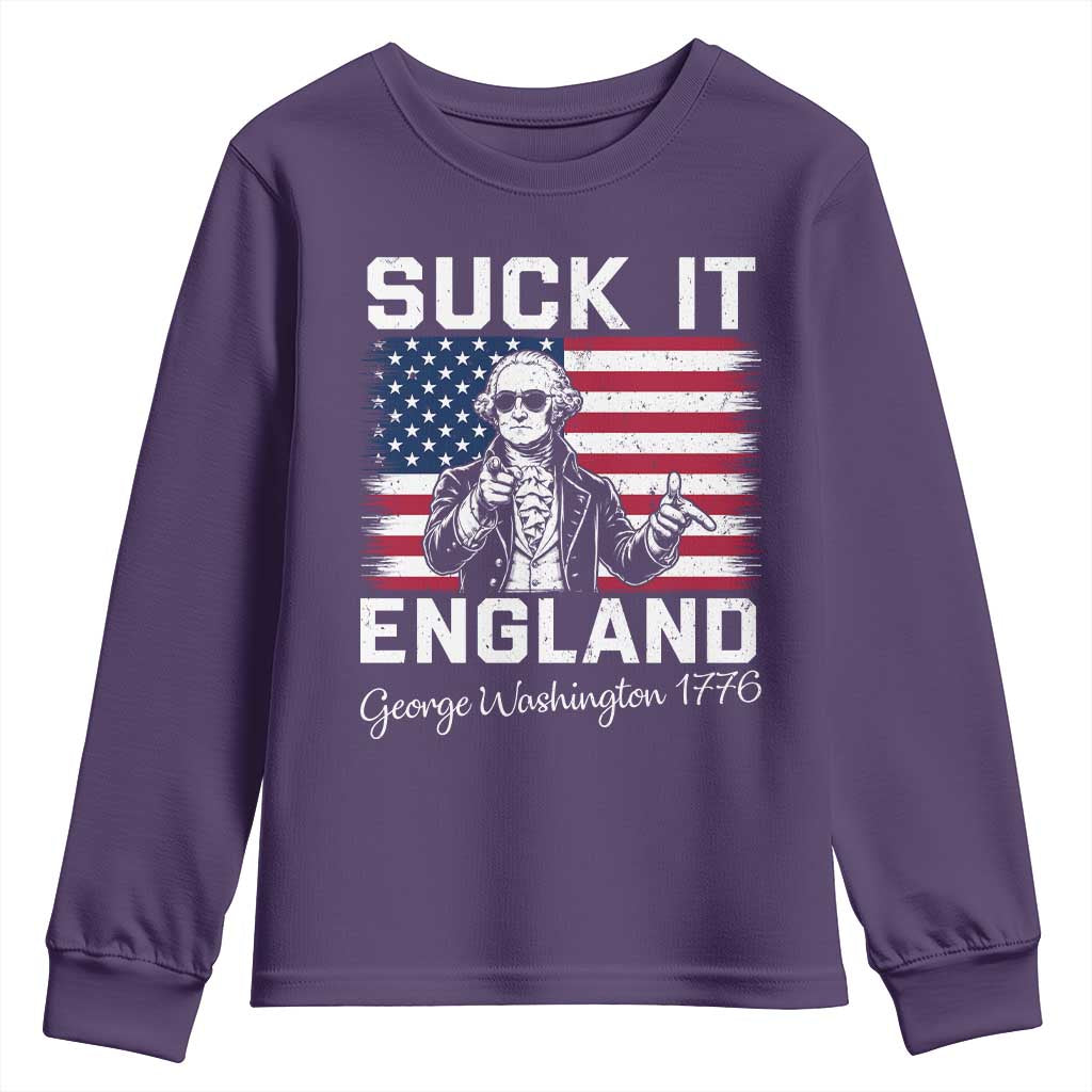Funny 4th Of July George Washington Youth Sweatshirt Suck It England TS12 Purple Print Your Wear