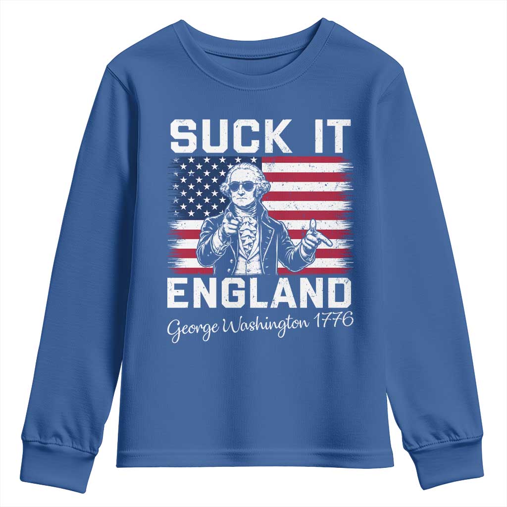 Funny 4th Of July George Washington Youth Sweatshirt Suck It England TS12 Royal Blue Print Your Wear