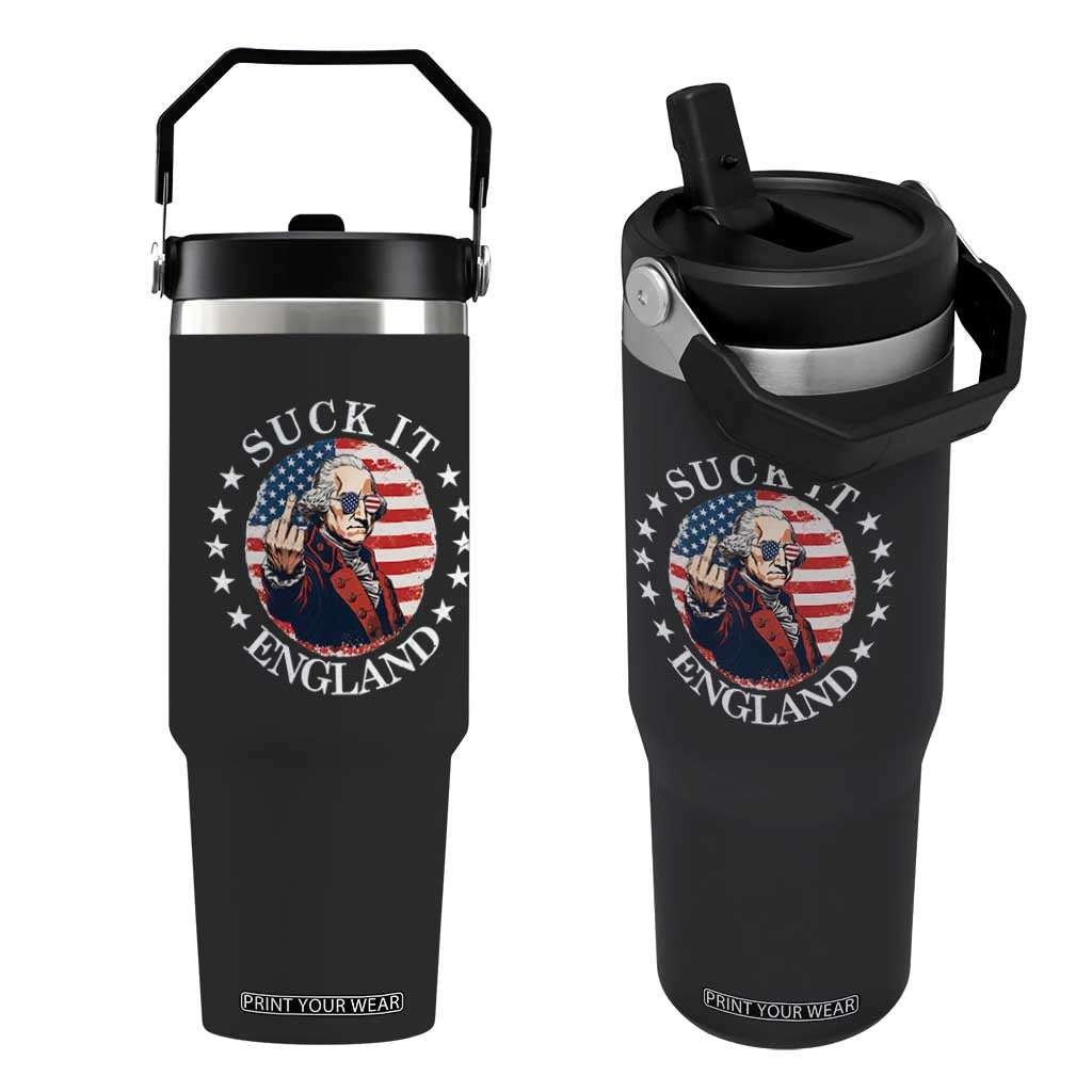 Funny George Washington Revolutionary War Flip Straw Tumbler Suck It England