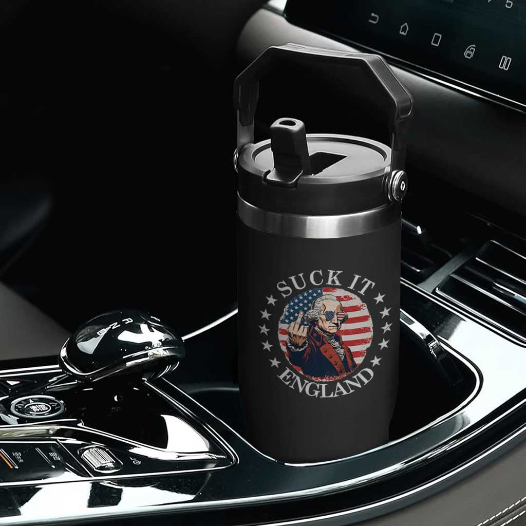 Funny George Washington Revolutionary War Flip Straw Tumbler Suck It England