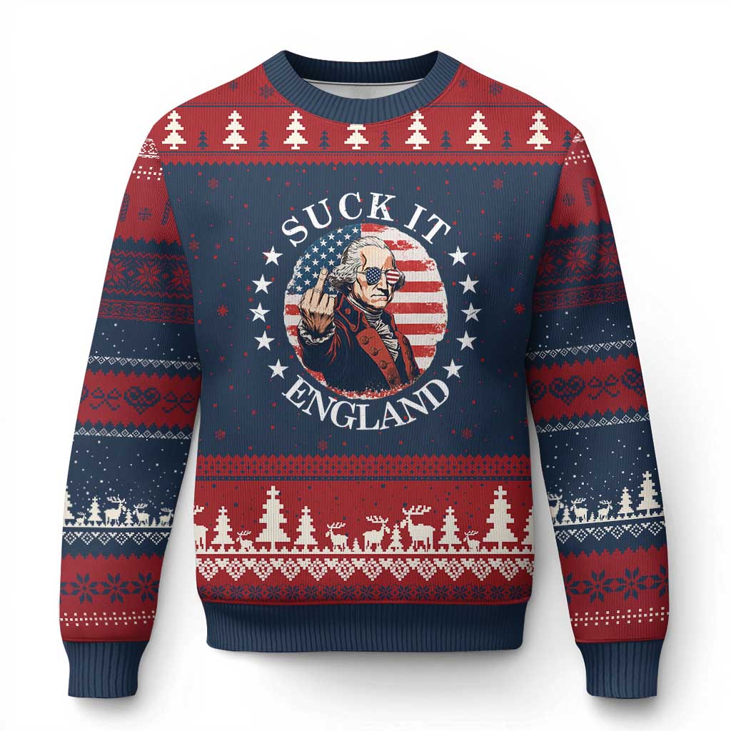 Funny George Washington Revolutionary War Ugly Christmas Sweater Suck It England TS12 Navy Red Print Your Wear