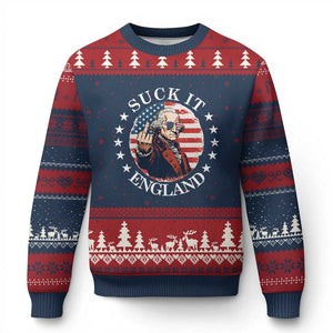 Funny George Washington Revolutionary War Ugly Christmas Sweater Suck It England TS12 Navy Red Print Your Wear