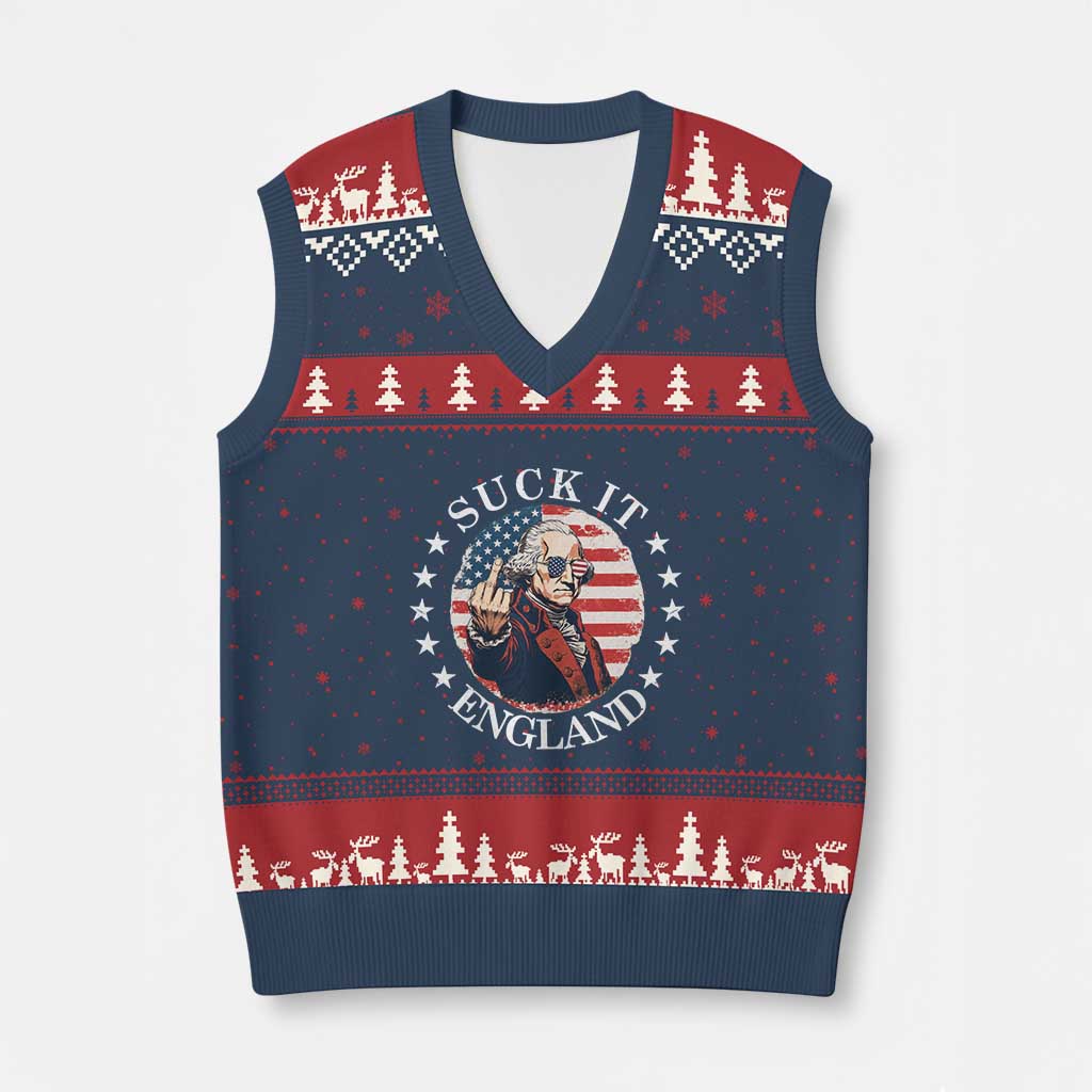 Funny George Washington Revolutionary War V-Neck Knit Sweater Vest Suck It England