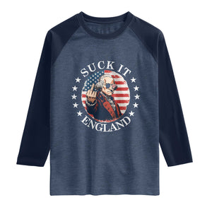 Funny George Washington Revolutionary War Raglan Shirt Suck It England TS12 Heather Denim Navy Print Your Wear