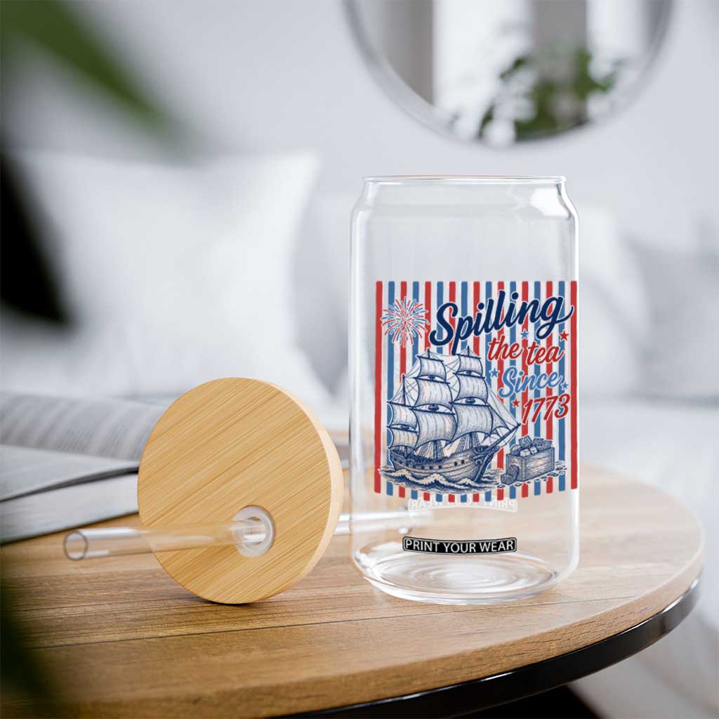 Spilling The Tea Since 1773 Glass Can Boston Tea Party USA History Humor