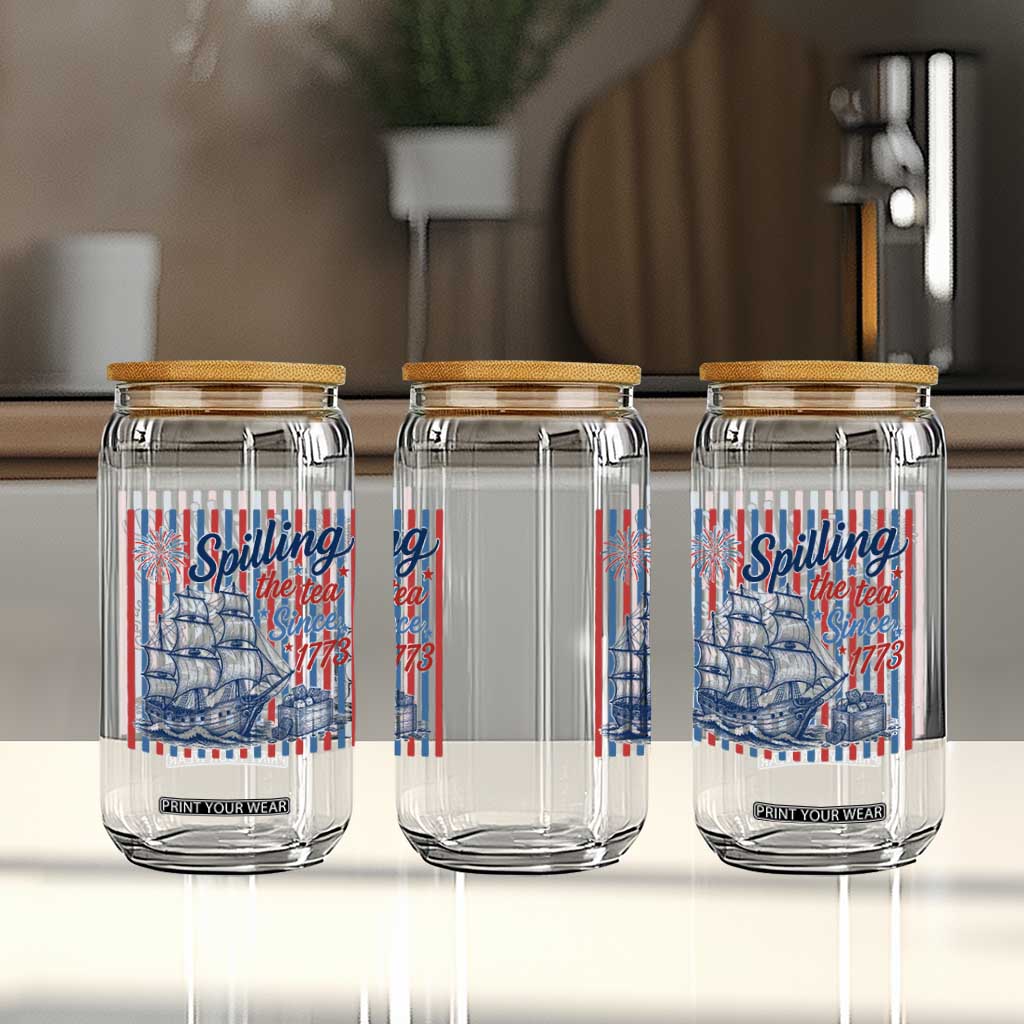 Spilling The Tea Since 1773 Glass Can Boston Tea Party USA History Humor