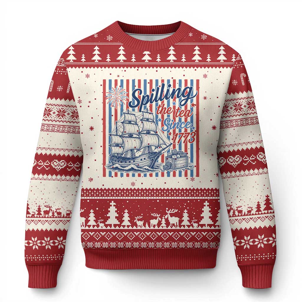 Spilling The Tea Since 1773 Ugly Christmas Sweater Boston Tea Party USA History Humor
