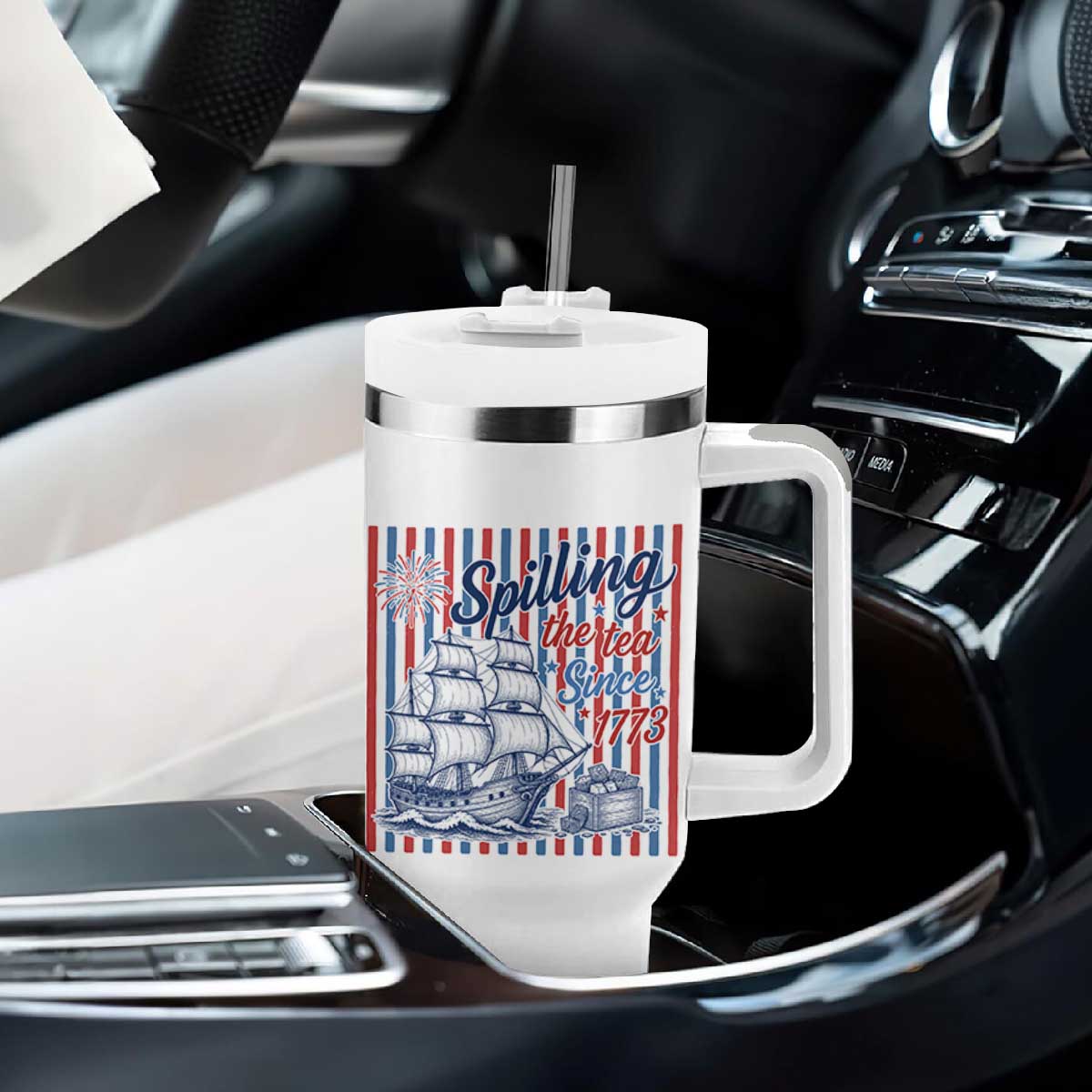 Spilling The Tea Since 1773 Tumbler With Handle Boston Tea Party USA History Humor
