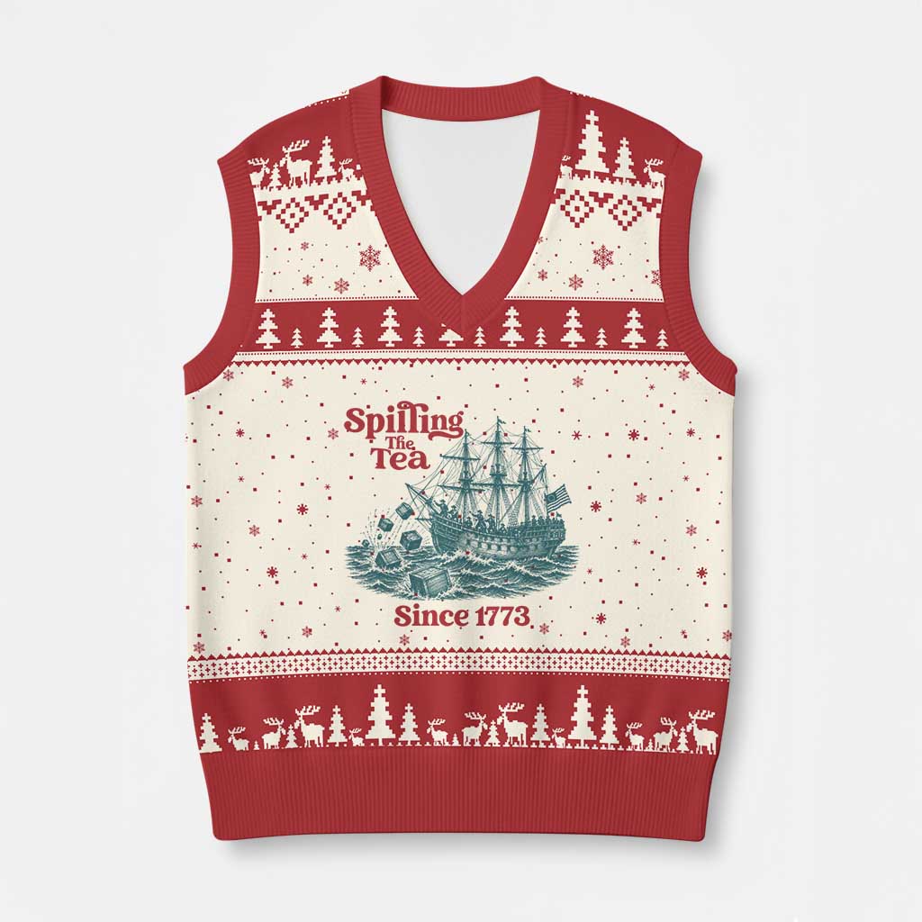 Spilling The Tea Since 1773 V-Neck Knit Sweater Vest American History Gift TS12 Beige Red Print Your Wear