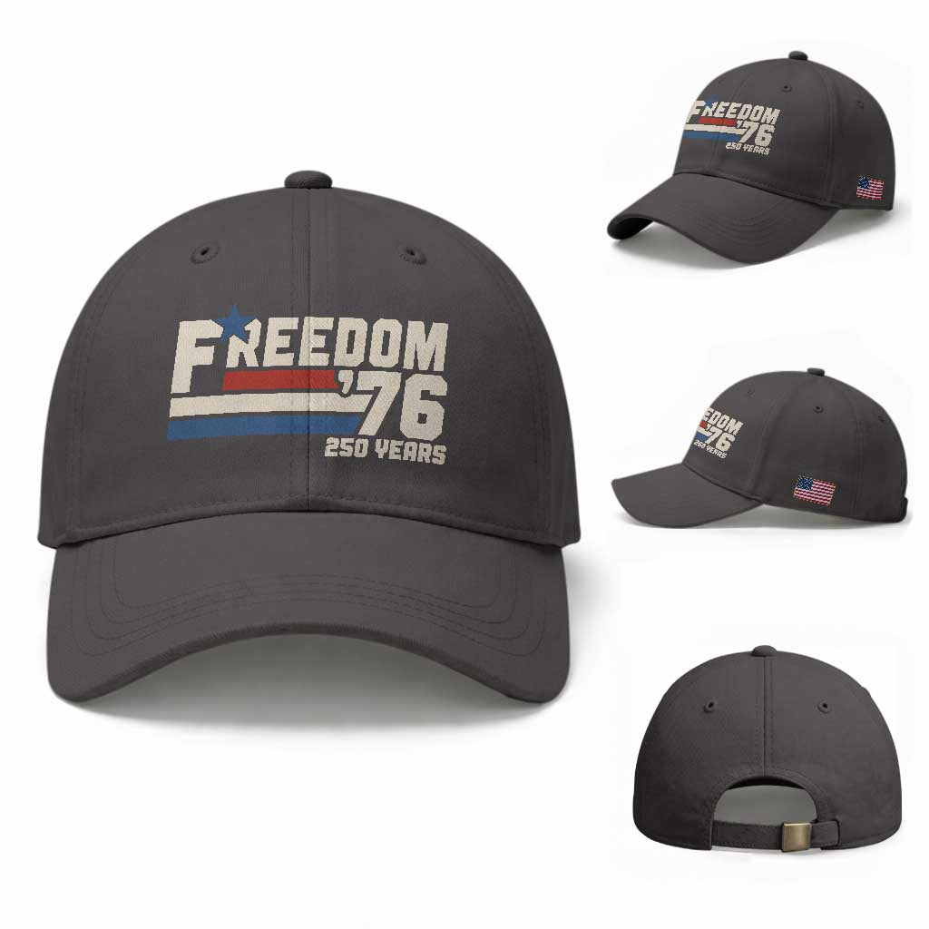 America Retro 250 Years Freedom USA 1776 2026 Baseball Cap TS12 Baseball Cap Universal Fit Dark Gray Print Your Wear