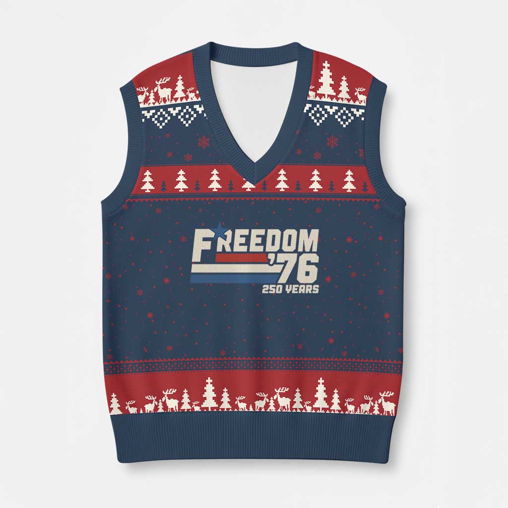 America Retro 250 Years Freedom USA 1776 2026 V-Neck Knit Sweater Vest TS12 Navy Red Print Your Wear