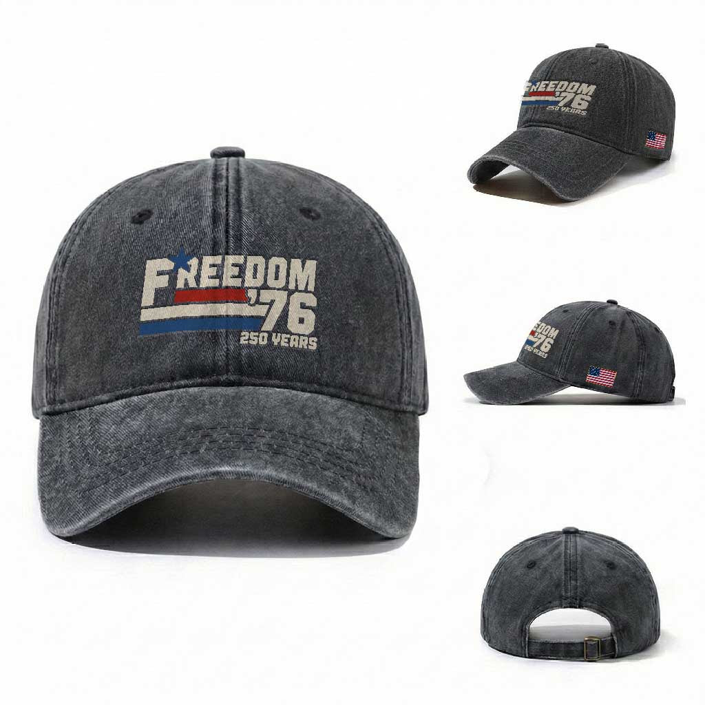 America Retro 250 Years Freedom USA 1776 2026 Washed Cotton Baseball Cap TS12 Washed Cap Universal Fit Dark Gray Print Your Wear