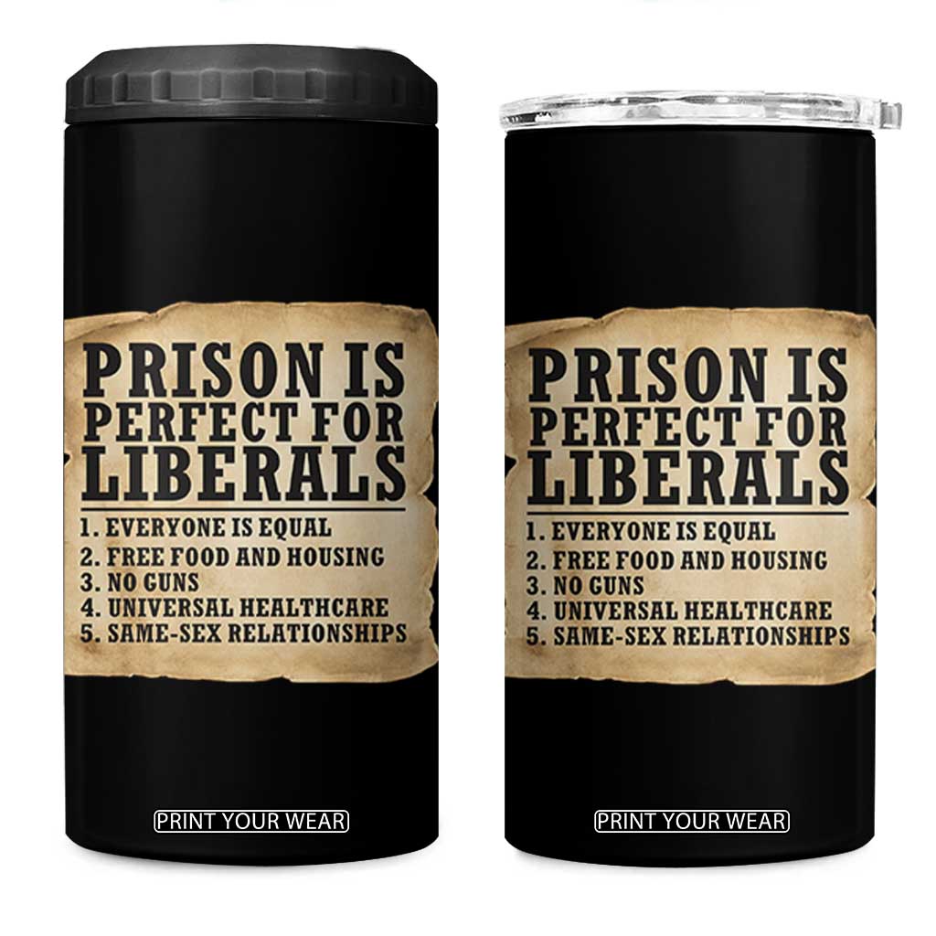 Vintage Prison Is Perfect For Liberals 4 in 1 Can Cooler Tumbler Funny Political Graphic