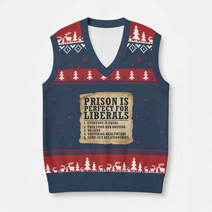 Vintage Prison Is Perfect For Liberals V-Neck Knit Sweater Vest Funny Political Graphic