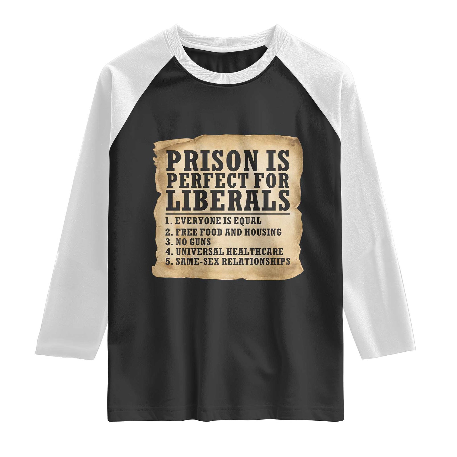 Vintage Prison Is Perfect For Liberals Raglan Shirt Funny Political Graphic TS12 Black White Print Your Wear