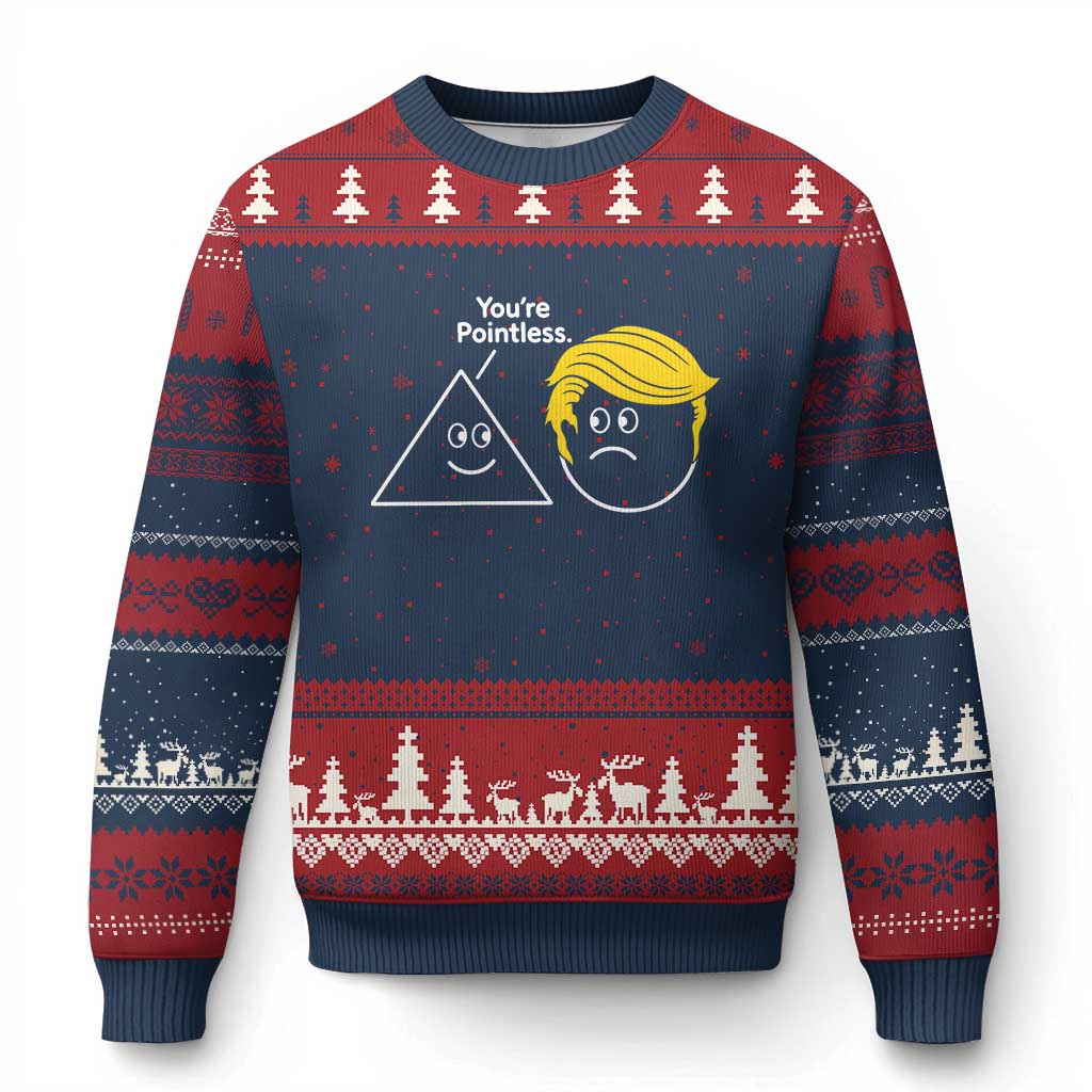 Funny Political Geometry Joke Ugly Christmas Sweater Youre Pointless Graphic TS12 Navy Red Print Your Wear