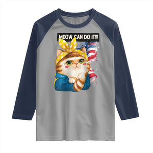 Meow Can Do It Raglan Shirt Funny Feminist Cat Lover Gift TS12 Sport Gray Navy Print Your Wear